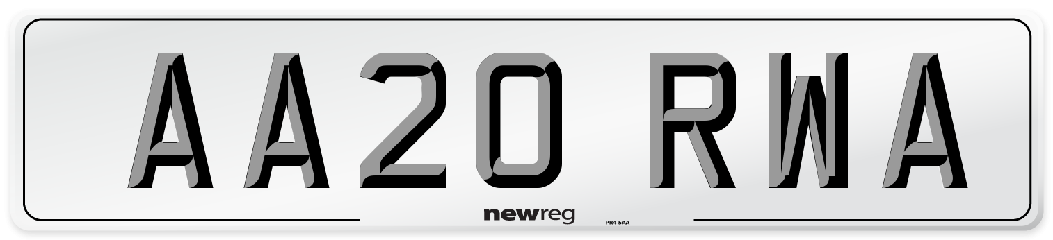 AA20 RWA Number Plate from New Reg